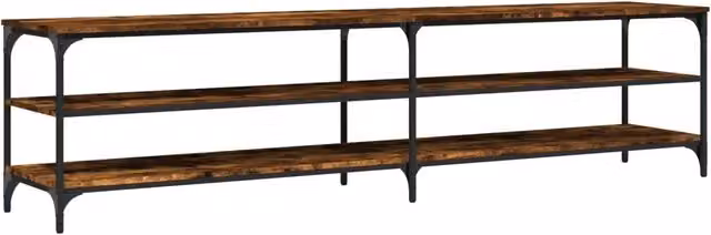 Mobile porta TV moderno in rovere affumicato e metallo con ampio spazio contenitivo, L 200 x P 50 x H 30 cm