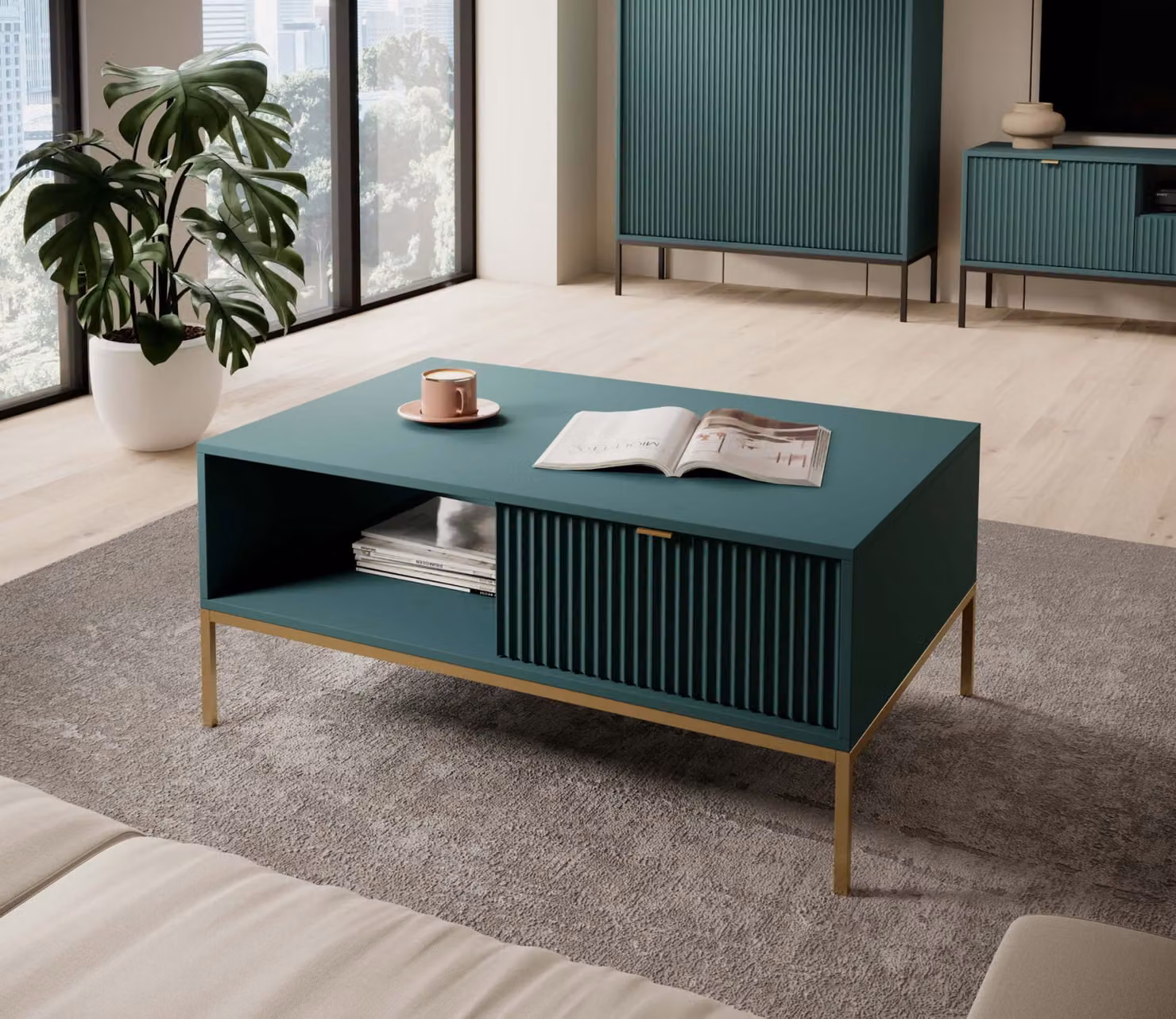 Tavolino da soggiorno MISHEEL - blu-verde / oro