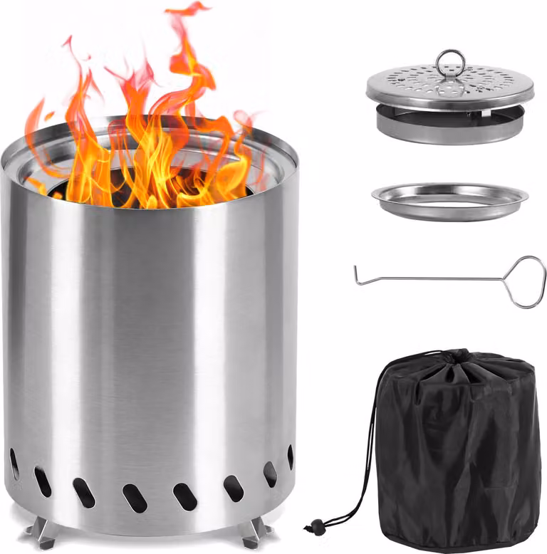 Jayseuw Smokeless fuoco ciotola cesto da tavolo camino, Φ15x19.5cm, colore argento, perfetto per il giardino e all'aperto