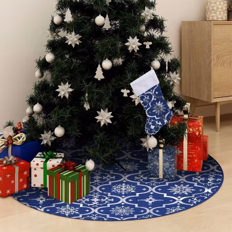 Maison Exclusive - Gonna Albero Natale Raffinata con Calza Blu in Tessuto 90 cm