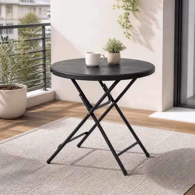 Tavolo da giardino ULEVR ?80 cm pieghevole per 4 persone, piano effetto legno in HDPE, grigio scuro