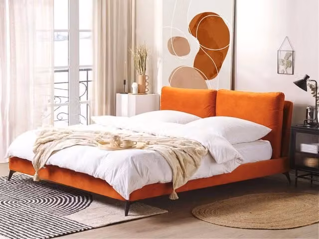 Letto imbottito moderno BELIANI in velluto arancione L/P/H: 180 x 200 cm