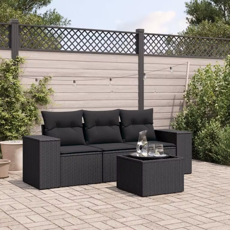 Maison Exclusive - Set Divani da Giardino 4 pz con Cuscini Nero in Polyrattan
