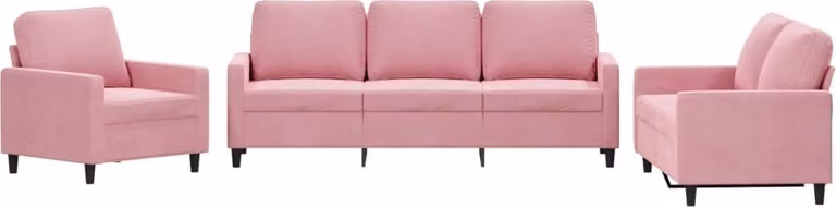 Set di Divani 3 pz con Cuscini rosa in Velluto