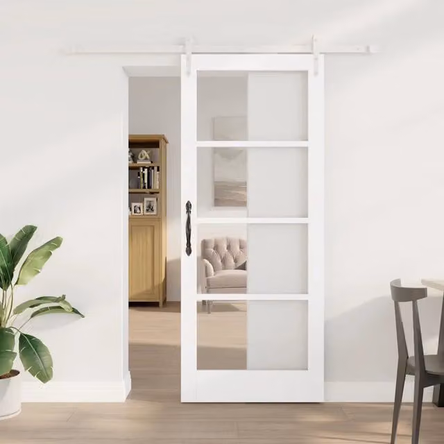 Porta scorrevole vidaXL in legno di pino bianco e vetro trasparente L: 83 cm, H: 202 cm
