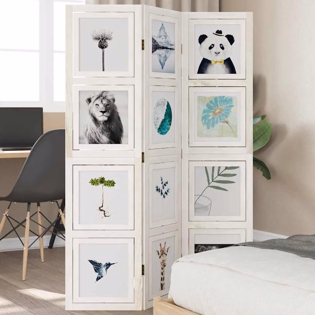 Divisorio Ambienti vidaXL a 3 Pannelli in Legno di Paulownia Bianco con Design Moderno Astratto H: 160 cm, L: 110 cm, P: 110 cm