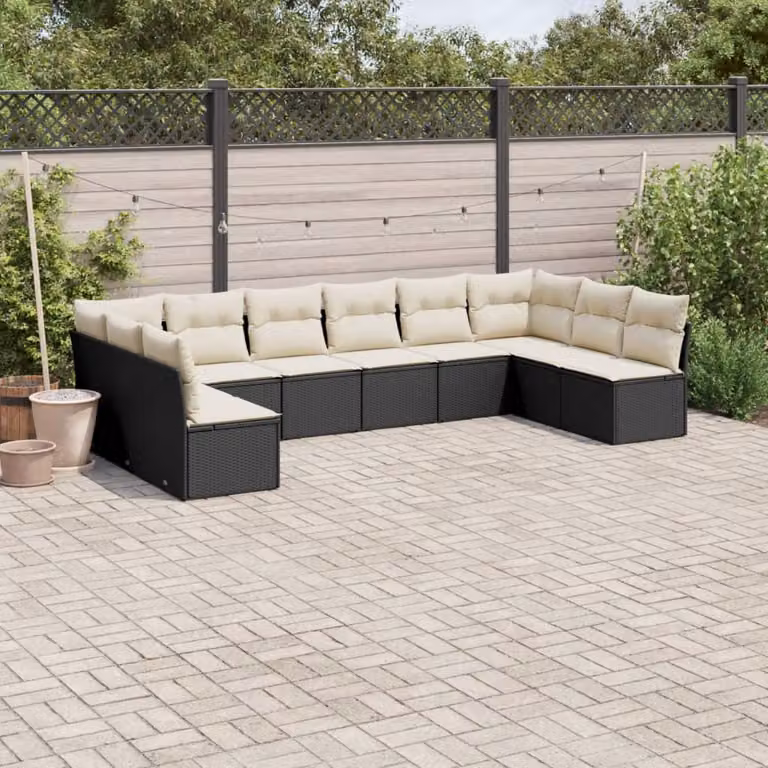 vidaXL Set Divano da Giardino a L con Cuscini, Struttura in Metallo e Polyrattan Nero e Bianco