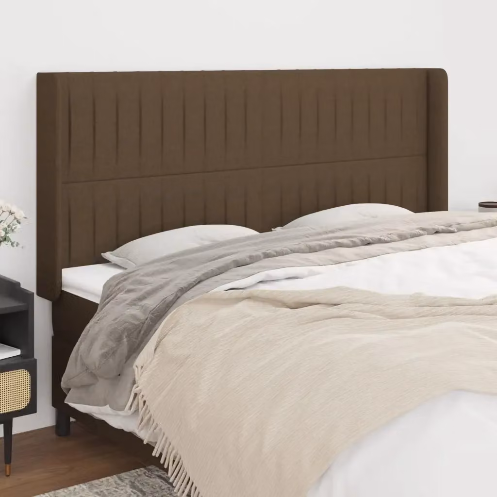 Testata ad orecchio in tessuto marrone scuro con struttura in legno di larice L: 203 cm, P: 16 cm, H: 118/128 cm – 2