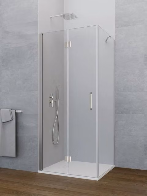 Box doccia angolare DUCHA in vetro trasparente con anta pieghevole e laterale fisso, L/P: 80 x 70 cm, finitura cromo