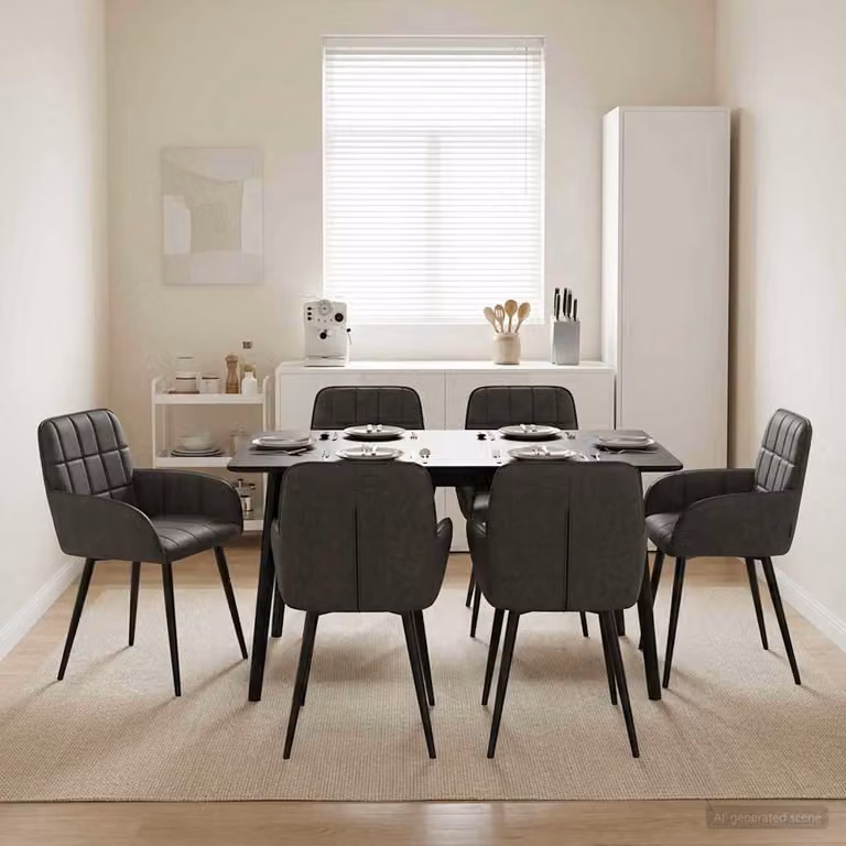 Set di 6 sedie da pranzo vidaXL in similpelle nera, design moderno per cucina e sala da pranzo, L: 56.5 cm, P: 50 cm, H: 85 cm