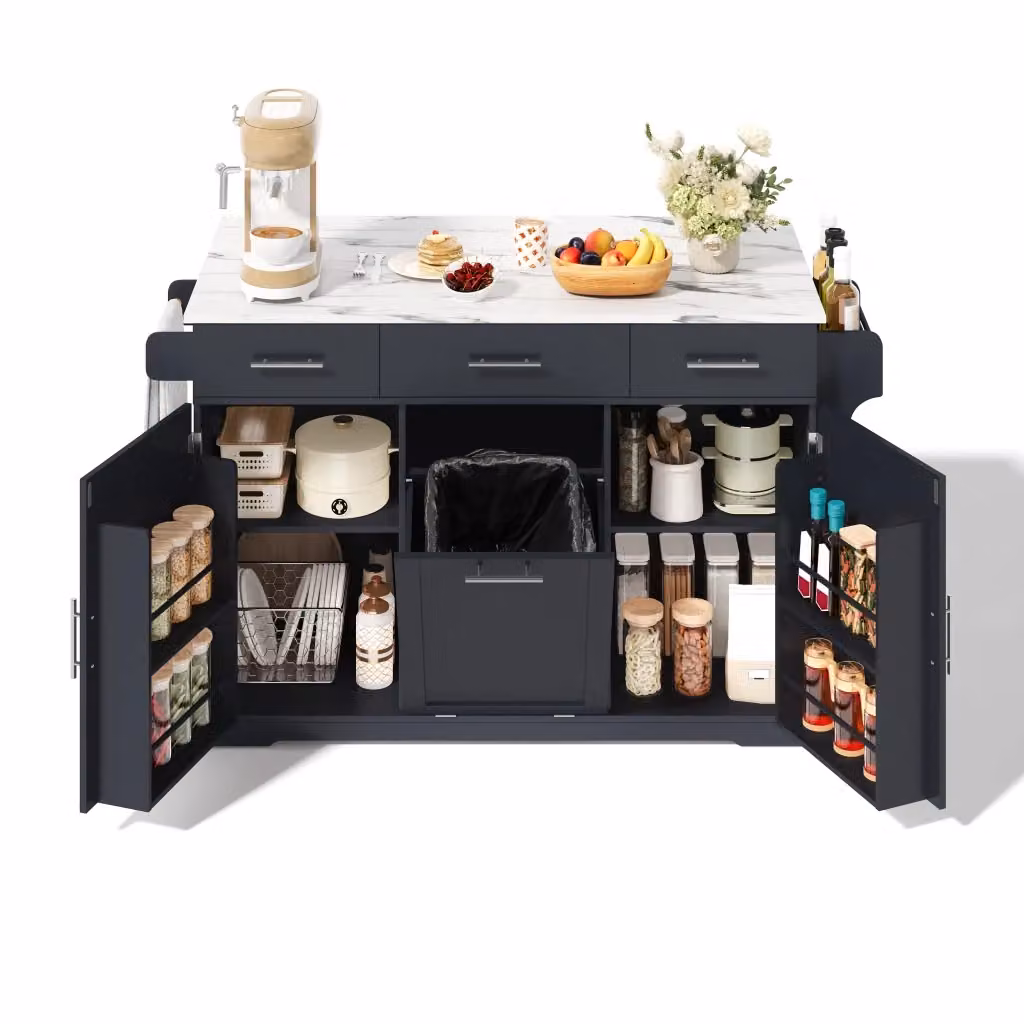 Carrello da cucina moderno Chicfurn grigio con 3 cassetti, 2 vani con anta, porta asciugamani e mobile rifiuti in MDF, L/P/H: 92 x 60 x 50 cm, H: 136 cm – 2