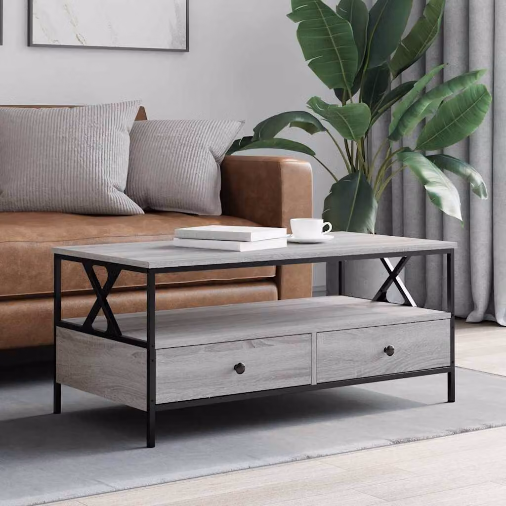 vidaXL Tavolino da Salotto in Legno e Metallo Grigio, L 100 x P 51 x H 45 cm