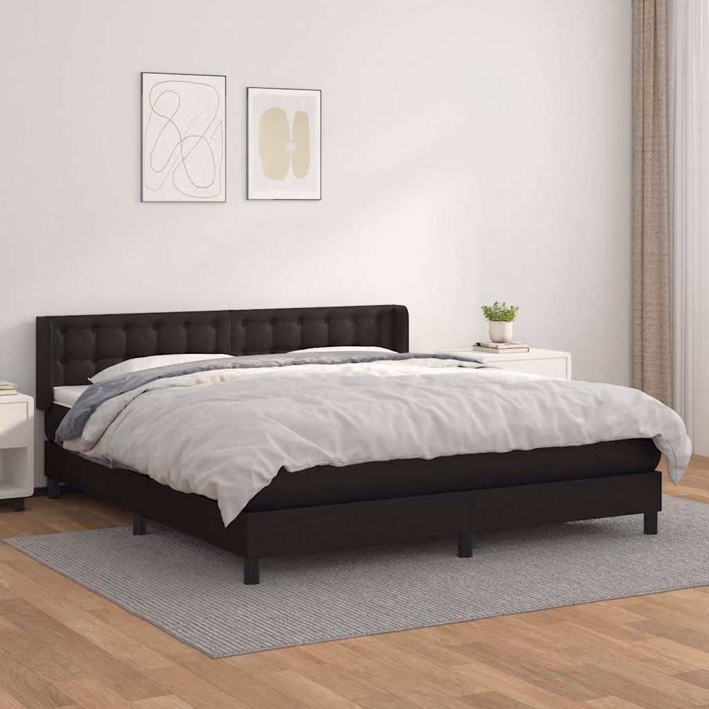 vidaXL Giroletto a Molle con Materasso in Similpelle Nero L/P/H: 180 x 200 cm – 1