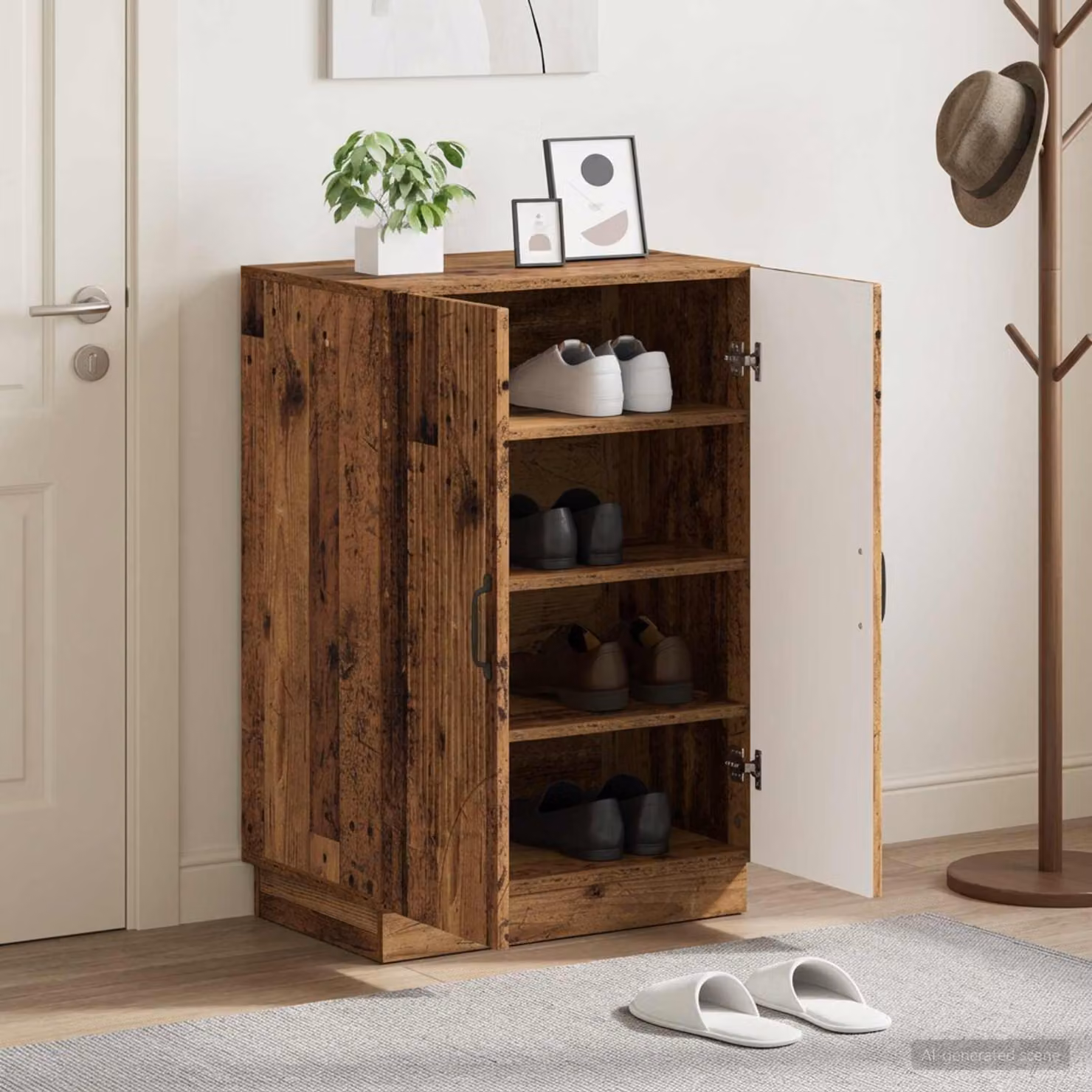Mobile porta scarpe vidaXL HOORN in legno e metallo, colore marrone e nero, L: 59,5 cm, P: 39,5 cm, H: 87 cm