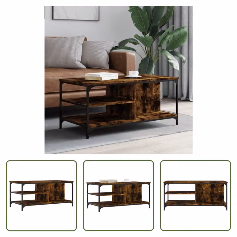 The Living Store tavolino in rovere fumé 100x50x45 cm materiale a base di legno