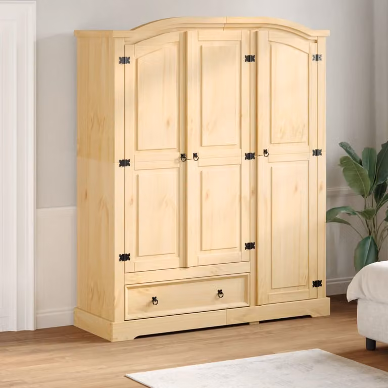 Armadio Corona vidaXL in legno massello di pino, stile rustico, marrone e beige, con cassetti integrati, L: 151,5 cm, P: 52 cm, H: 186 cm