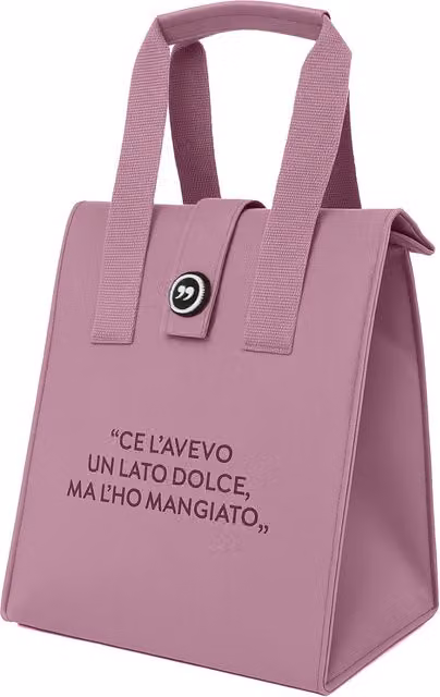 Borsa porta pranzo termica rosa con scritta, capacità 12 L – 1