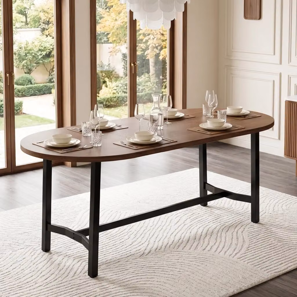 Tavolo da pranzo moderno Mivray per 6-8 persone con piano in MDF laminato color noce e gambe in metallo, L: 180 cm, P: 80 cm, H: 76 cm – 2