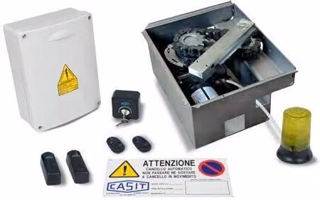 Kit di automazione per cancello a battente a un'anta Casit Int3irr K/0060 interrato in acciaio grigio e arancione