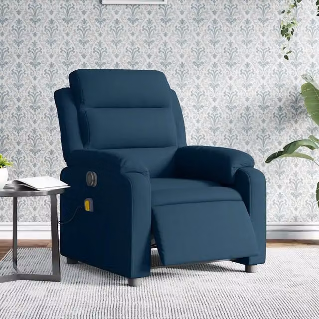 Poltrona Relax Reclinabile Elettrica con Massaggio in Velluto Blu 965716