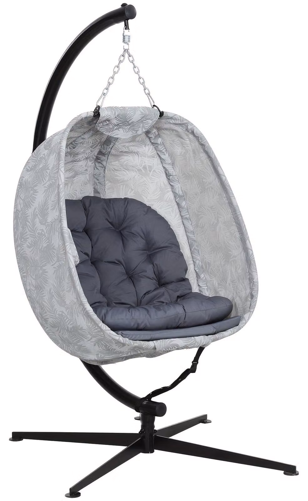 Sedia a dondolo pieghevole, sedia a forma di uovo - Cuscino grigio - Struttura in metallo nero