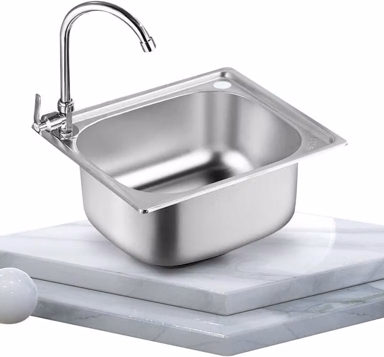 Omgoods - Piccolo lavello da cucina con installazione integrata, dotato di scarico a ribaltabile e clip di fissaggio