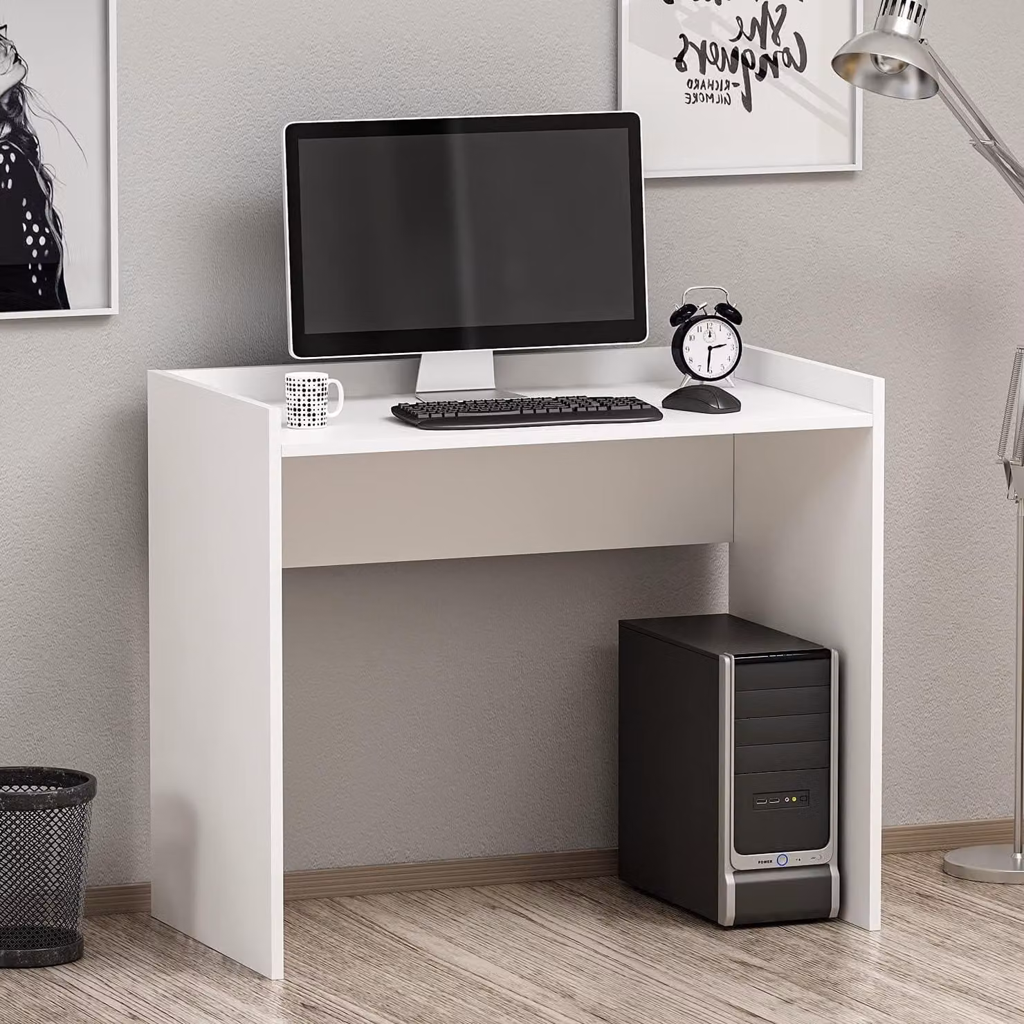 Scrivania di base - scrivania per computer - tavolo per laptop ideale per piccoli ambienti dal design discreto per l'ufficio di casa o la camera dei bambini (bianco/bianco)