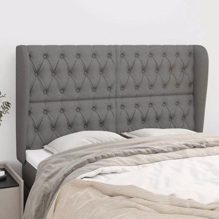 Testiera ad orecchio vidaXL in tessuto grigio con struttura in legno L: 163 cm, P: 23 cm, H: 118/128 cm