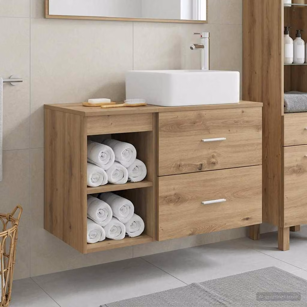 Set di mobili per il bagno vidaXL composto da mobile lavabo e pensile a parete in legno marrone con design minimalista