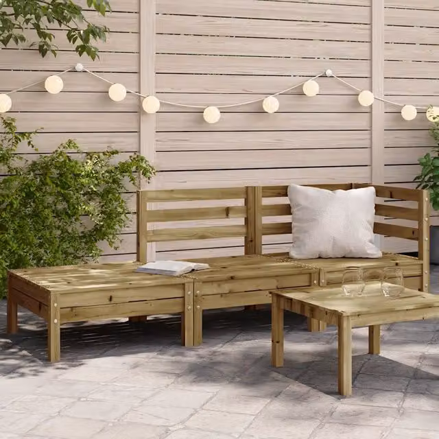 Divano da giardino a 3 sedute vidaXL in legno di pino marrone con cuscini inclusi L: 190,5 cm, P: 63,5 cm, H: 62,5 cm – 1