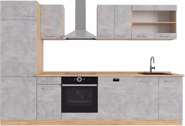 Cucina componibile moderna R-Line Vicco in finitura rovere e beige, L: 300 cm – 1