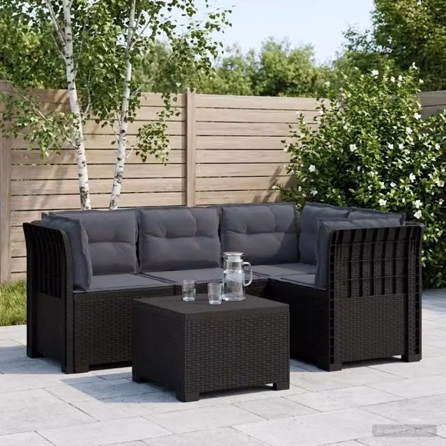 Divano da giardino 4 posti con cuscini aspetto rattan PP 3444017