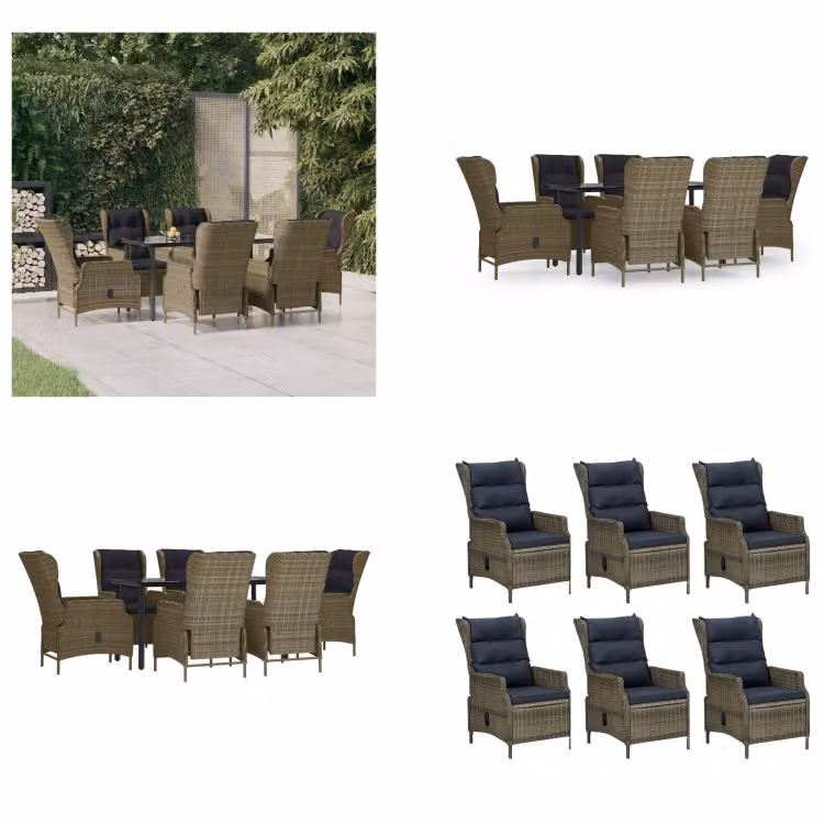 vidaXL set da pranzo da giardino 7 pezzi in poly rattan marrone - Set da pranzo da giardino - Set da pranzo da giardino - Set da pranzo da esterno - Set da pranzo da giardino