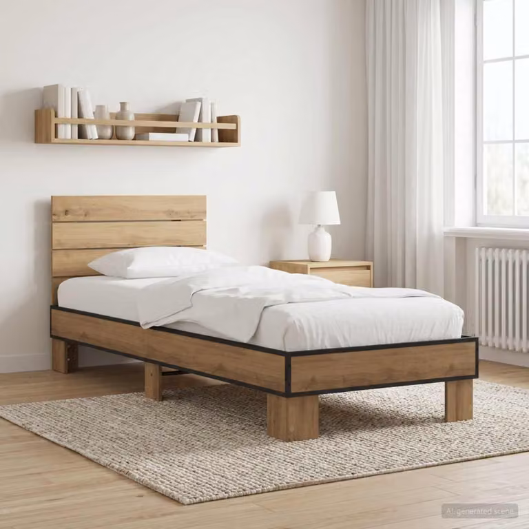 Struttura letto con testata vidaXL in legno Rovere, colore marrone, L 80 x P 200 cm