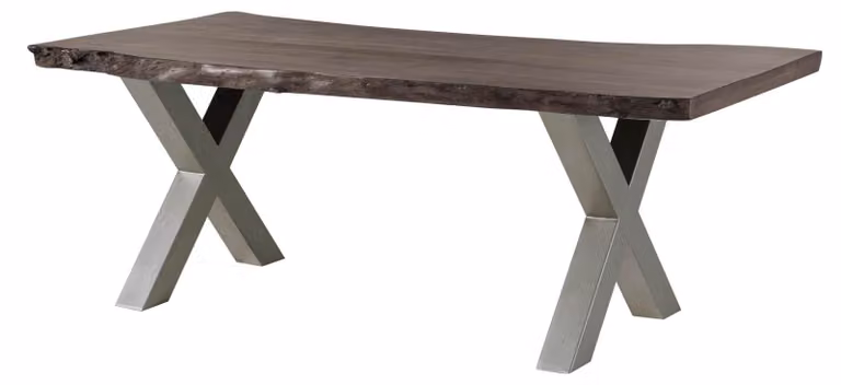MASSIVMOEBEL24 | Tavolo da pranzo in legno acacia - laccato grigio/ ferro X - argento mat 200x90x77 FREEFORM 5