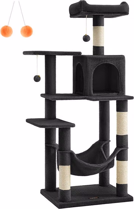 Tiragraffi Rootz - Albero per gatti - Area giochi per gatti - Truciolato, peluche e sisal - 55 cm x 45 cm x 143 cm