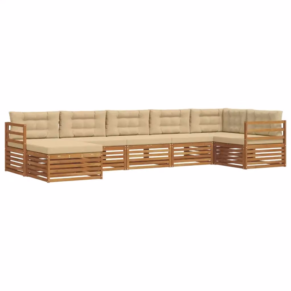Set di divani da esterno a L vidaXL in legno di acacia con cuscini beige e sabbia, 7 pezzi – 2