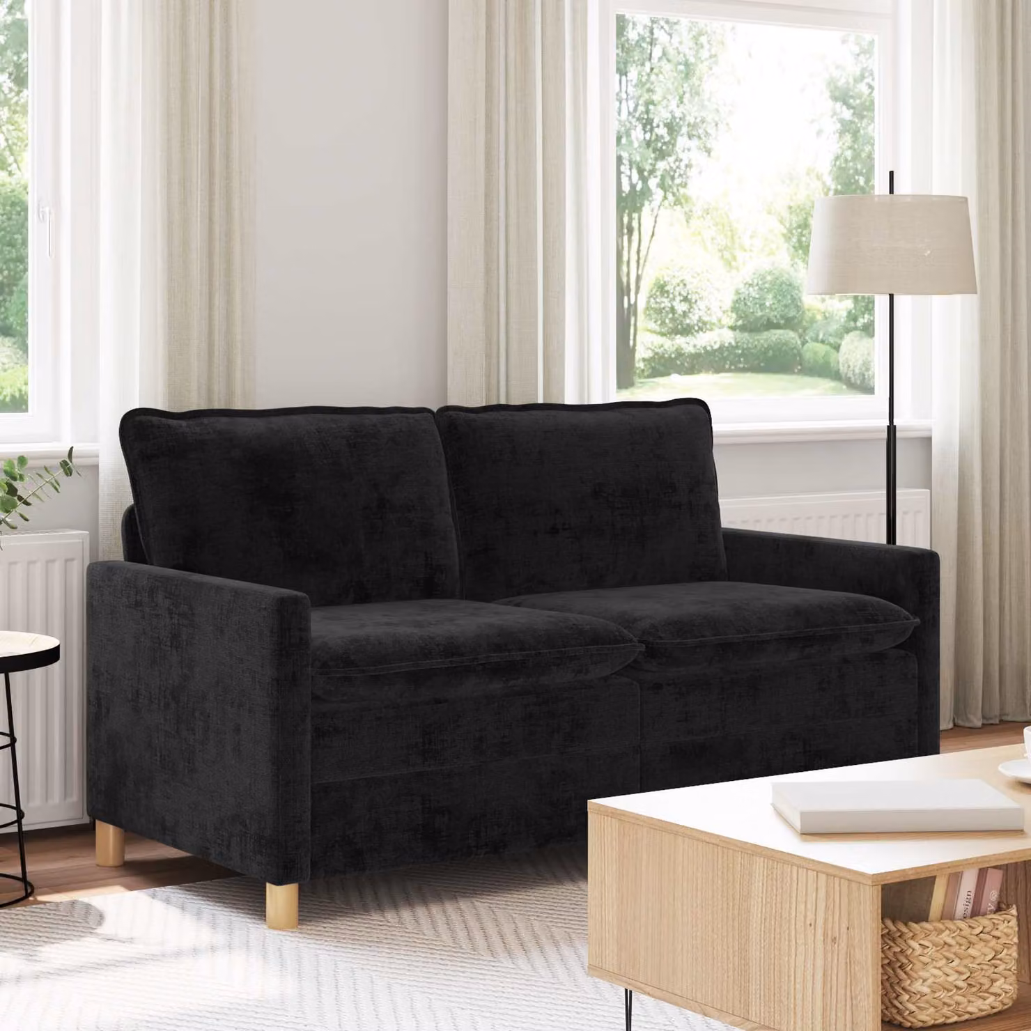 vidaXL Divano Imbottito Nero con Cuscini e Rivestimenti Rimovibili L: 156 cm, P: 81 cm, H: 87,5 cm
