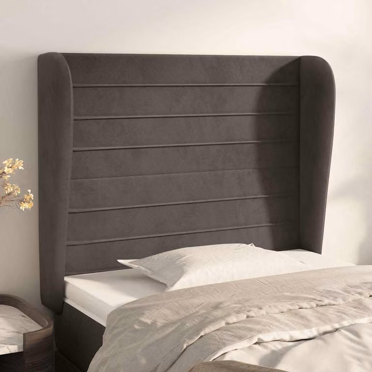 Testiera ad orecchio vidaXL in velluto grigio scuro, L: 93 cm, P: 23 cm, H: 118-128 cm