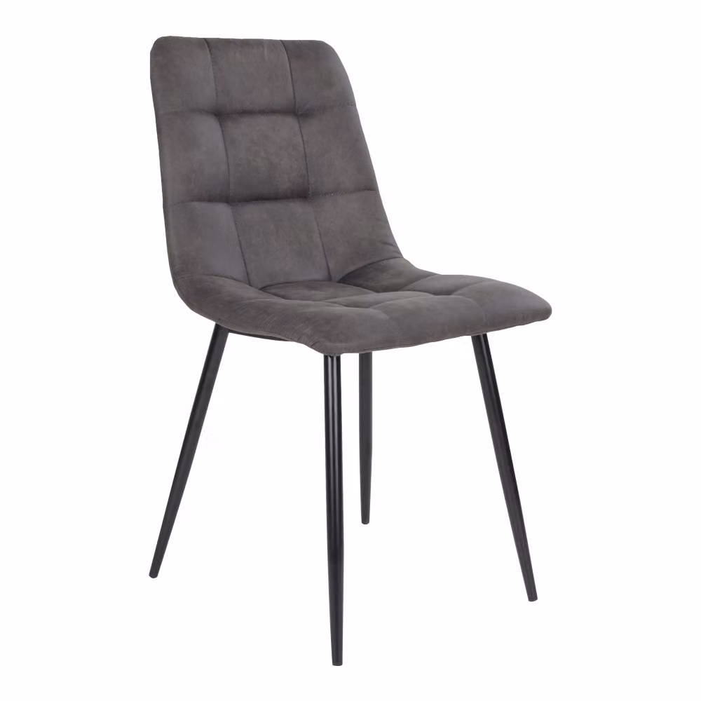 Sedia da pranzo centrale in grigio scuro con gambe nere.