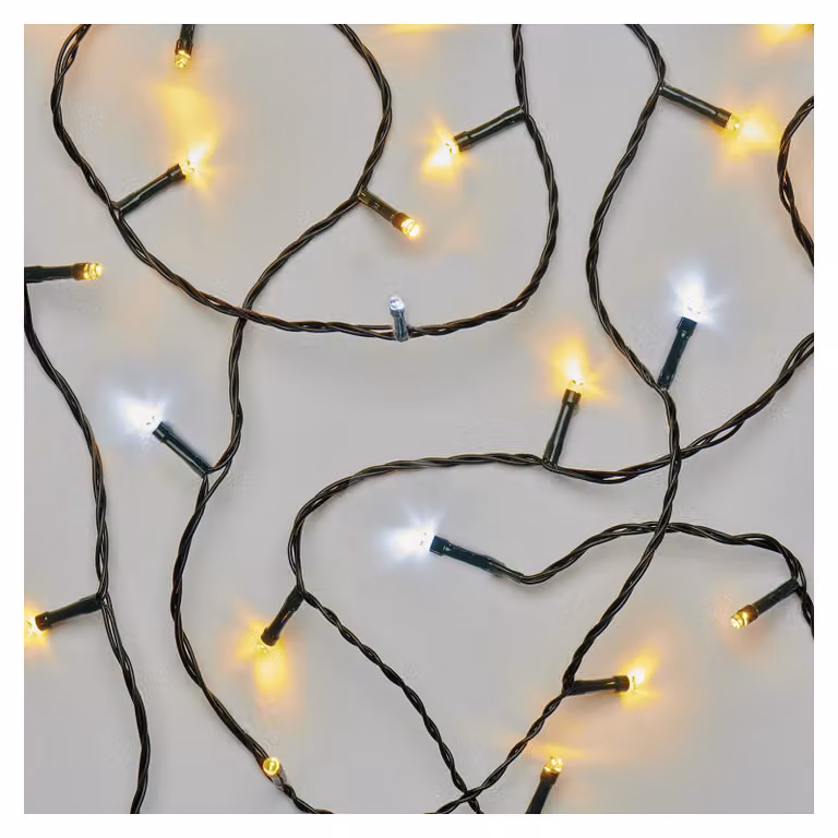 Catena luminosa a LED, 18 metri, 180 LED, luce bianca calda + luce bianca fredda lampeggiante, grado di protezione IP44, con timer