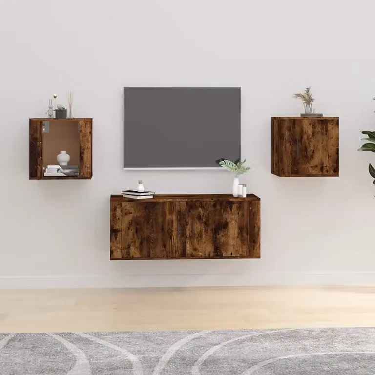 Set di 2 mobili porta TV da parete vidaXL in legno Rovere Fumo, L 40 cm x P 34,5 cm x H 40 cm