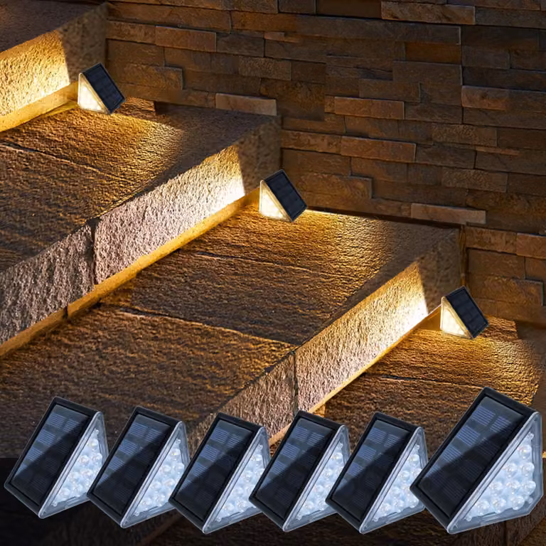 Set di 6 luci a LED solari, grado di protezione IP67, luce bianco caldo, per scale esterne