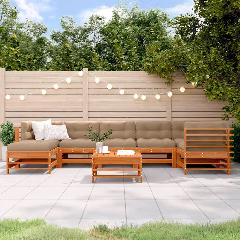 Maison Exclusive - Set da lounge per giardino, 8 pezzi, color marrone cera, legno di pino massello