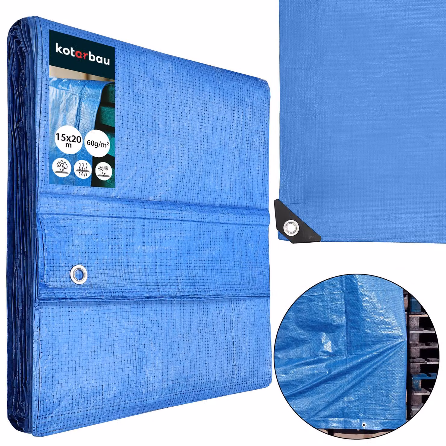 KOTARBAU® Telo Impermeabile Esterno Polietilene 15x20 m Blu 60 g/m² Telo Sotto Piscina Fuori Terra Telo Impermeabile