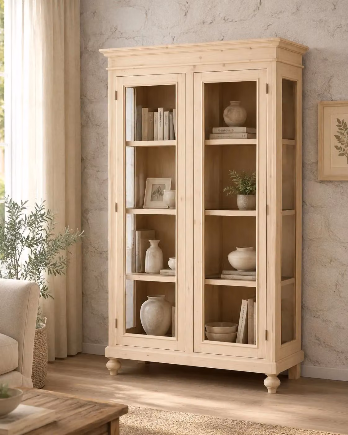 Vetrina classica con 2 ante in vetro Mobili 2G in legno grezzo L: 111 cm, P: 42 cm, H: 192 cm – 2