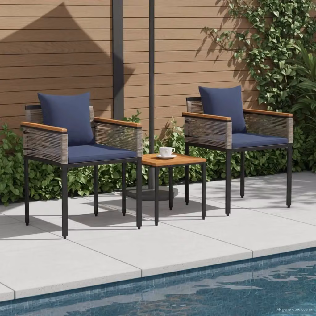 Set di mobili da esterno in rattan e metallo con design rustico, colore grigio e blu navy – 2