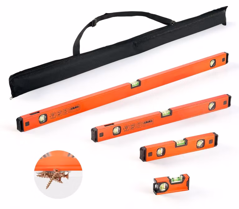 Set di livelle - Set di 4 livelle di precisione - Lunghezze: 12/30/60/100 cm - 3 fiale: 0°/45°/90° - Precisione: 0,5 mm/m - Livella magnetica per muratori - Visualizzazione verticale e foro per il fissaggio