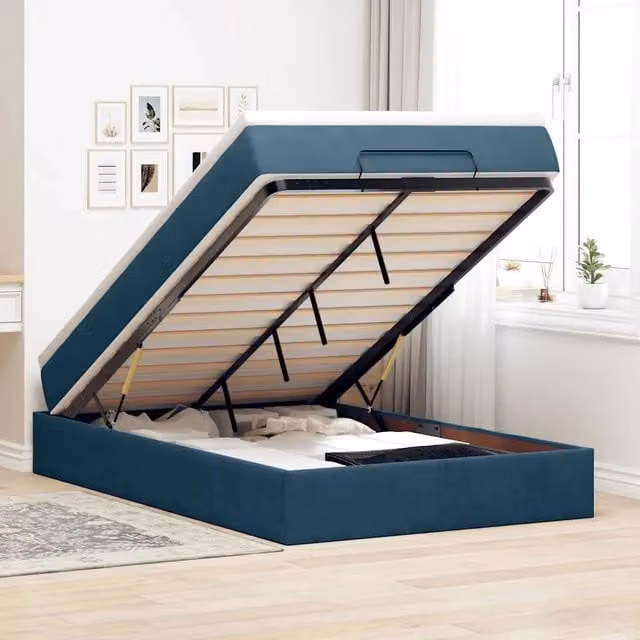 Pouf Letto con Materasso vidaXL in Velluto Blu e Bianco L/P/H: 120 x 200 x 23,5 cm