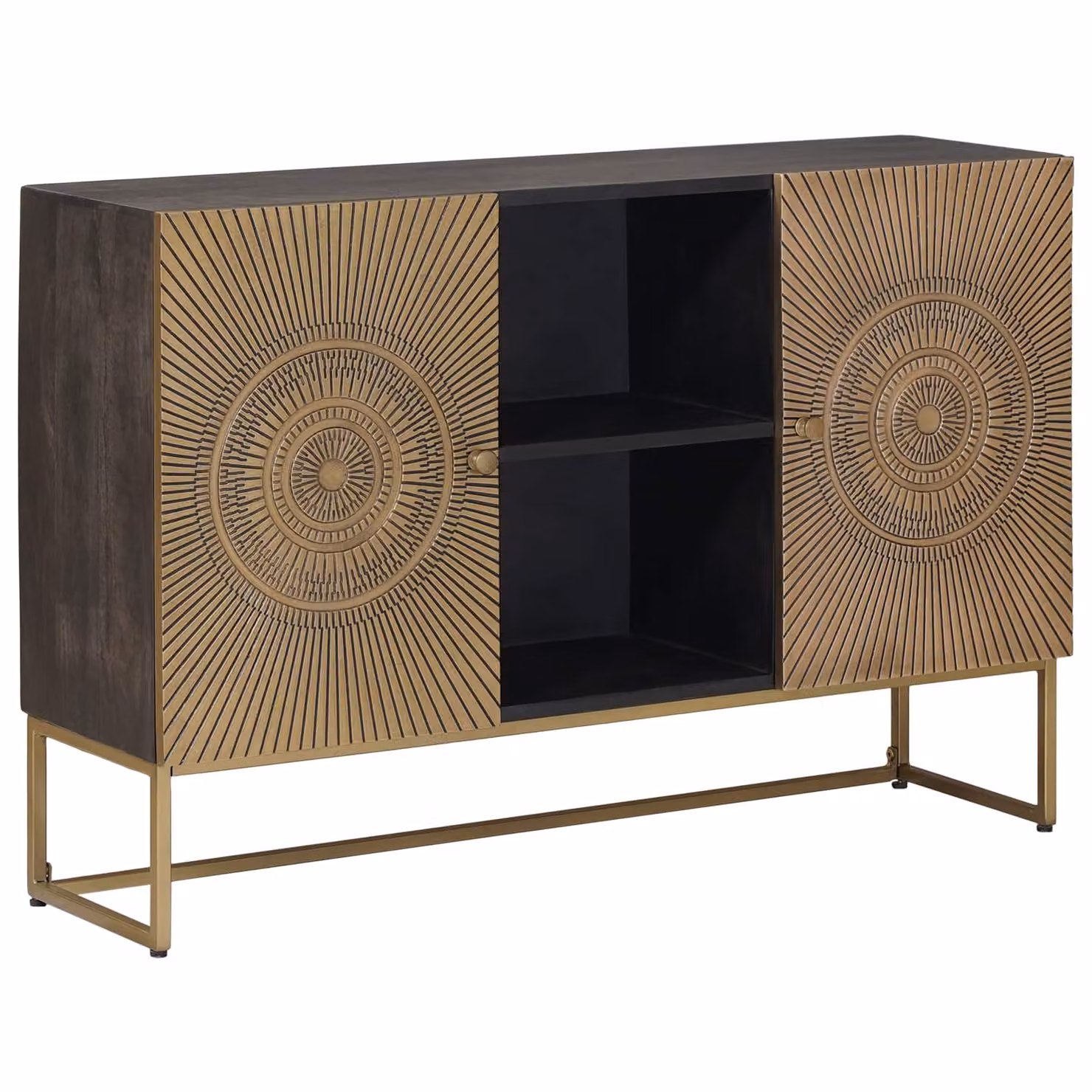 Credenza moderna vidaXL in legno di mango e metallo color oro, L 105 x P 30 x H 70 cm
